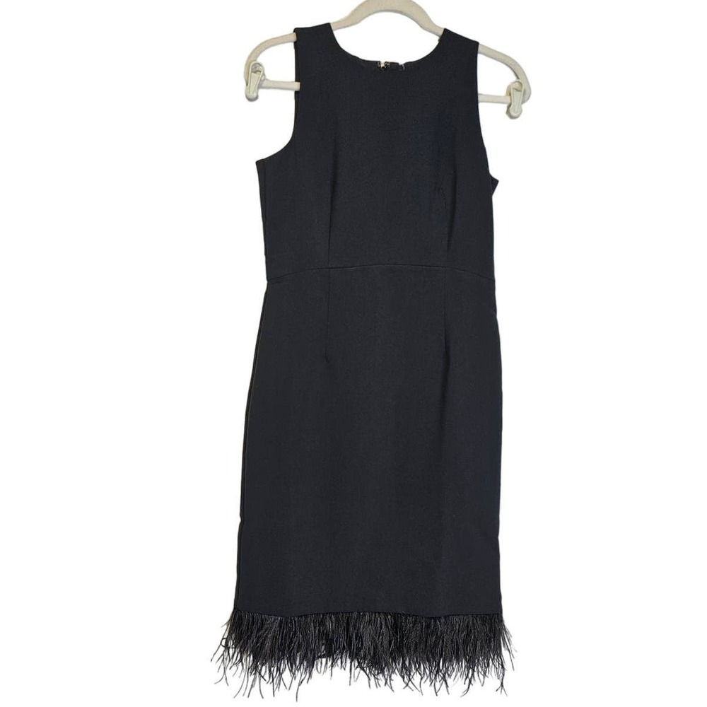 NEW Ann Taylor 2 Petite Feather Hem Sheath Dress Black Glam Formal Cocktail - Picture 2 of 5